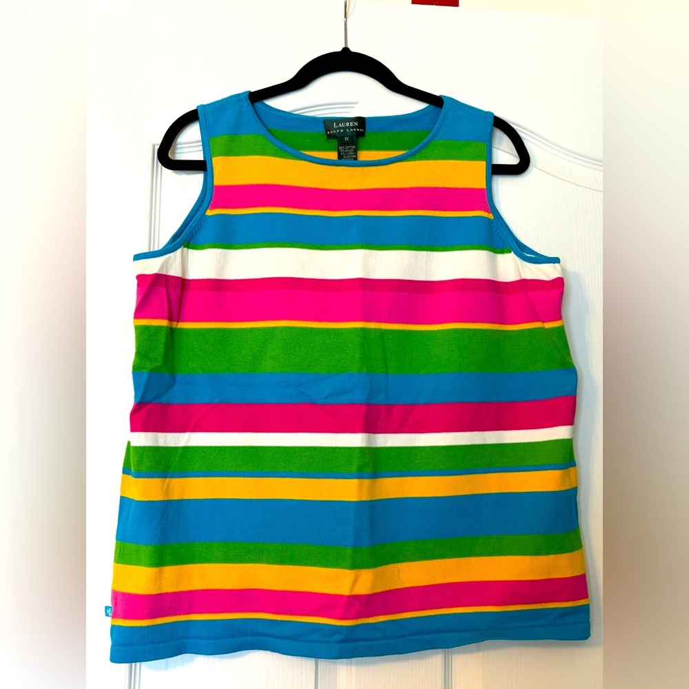 Ralph Lauren multi- color tank top mostly cotton sweater.  Size 1X. Barely worn
